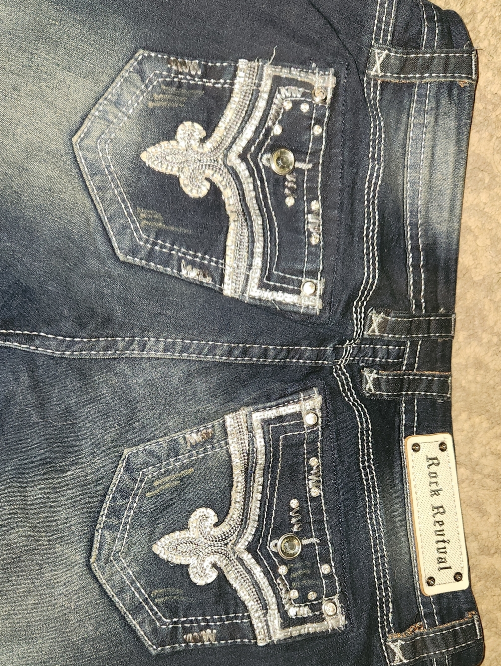 Rock Revival Dark Indigo Rhinestone Embellished Boot Cut Jeans